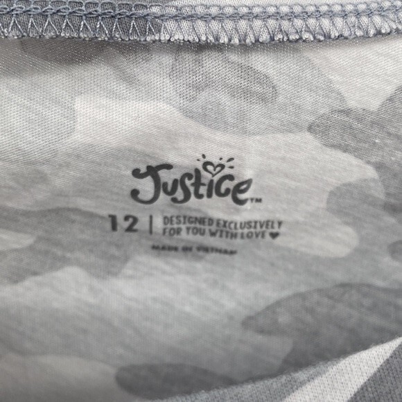 Justice Girls Gray Camo Gold Sparkle GRL POWER! Graphic Short Sleeve Shirt 12 - Picture 3 of 6